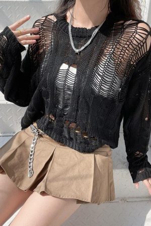 Style Core Aesthetics, New Style Trends - Grunge Distressed Knit Sweater