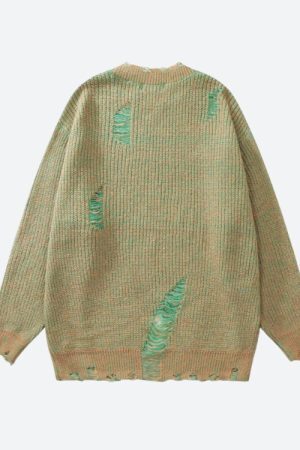 Style Core Aesthetics, New Style Trends - Grunge Distressed Knitted Sweater