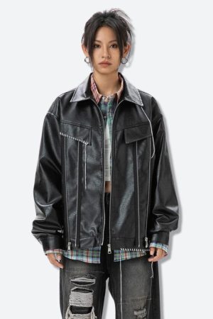 Style Core Aesthetics, New Style Trends - Grunge Faux Leather Jacket