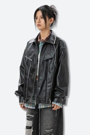 Style Core Aesthetics, New Style Trends - Grunge Faux Leather Jacket