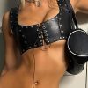 Style Core Aesthetics, New Style Trends - Grunge Faux Leather Lace Up Crop Top