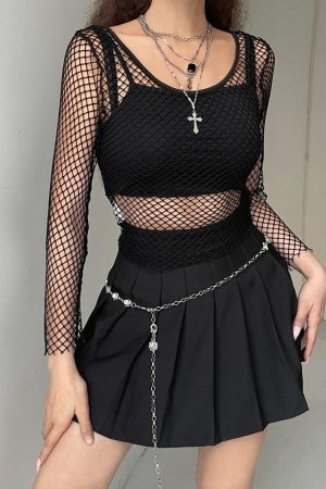 Style Core Aesthetics, New Style Trends - Grunge Long Sleeve Fishnet Top