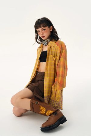 Style Core Aesthetics, New Style Trends - Grunge Multi Pattern Plaid Shirt