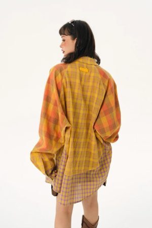 Style Core Aesthetics, New Style Trends - Grunge Multi Pattern Plaid Shirt