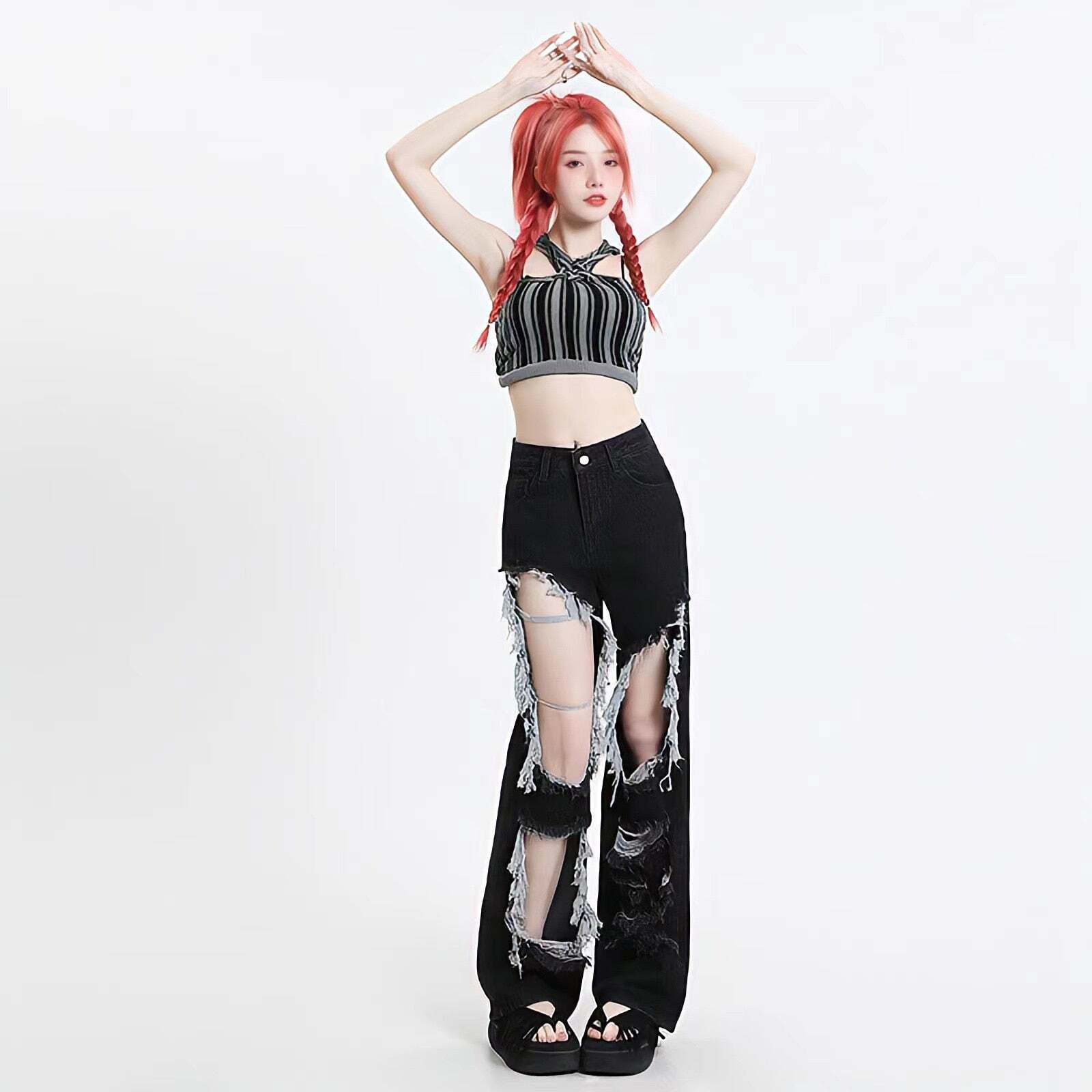 Style Core Aesthetics, New Style Trends - Grunge Ripped Wide Leg Jeans