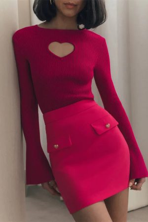 Style Core Aesthetics, New Style Trends - Heart Cut Out Corduroy Top