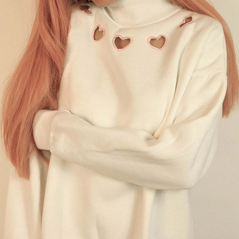 Style Core Aesthetics, New Style Trends - Heart Cut Out Sweatshirt