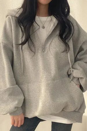 Style Core Aesthetics, New Style Trends - Indie Oversized Zip Up Hoodie