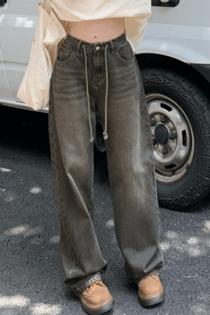 Style Core Aesthetics, New Style Trends - Jean boyfriend bouffant vintage à bretelles à nouer