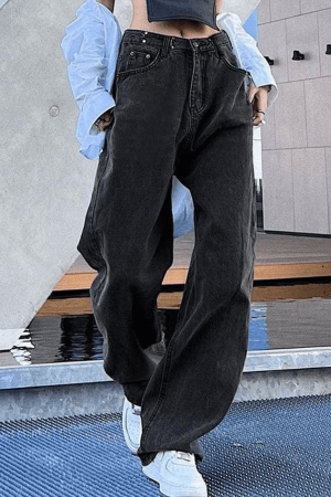 Style Core Aesthetics, New Style Trends - Jean boyfriend délavé foncé Y2K