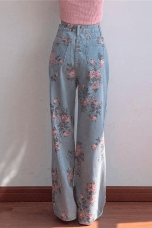 Style Core Aesthetics, New Style Trends - Jean boyfriend fleuri à taille haute