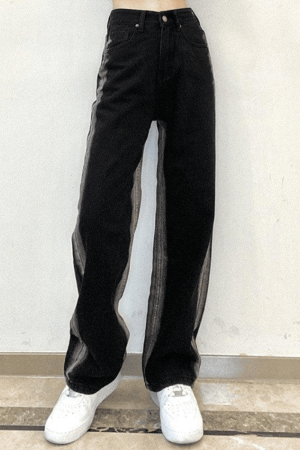 Style Core Aesthetics, New Style Trends - Jean boyfriend rayé noir délavé