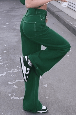 Style Core Aesthetics, New Style Trends - Jean boyfriend vintage délavé vert