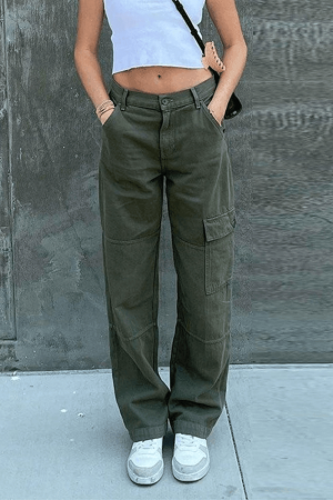 Style Core Aesthetics, New Style Trends - Jean cargo droit à poches plaquées