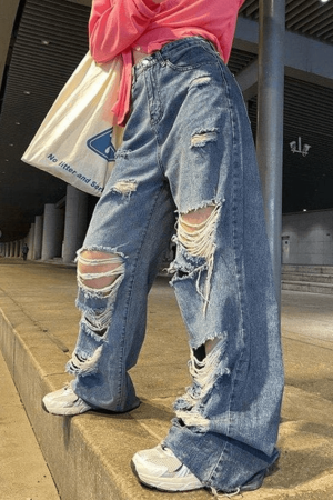 Style Core Aesthetics, New Style Trends - Jean super déchiré taille haute