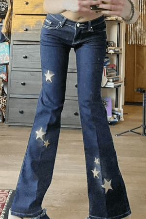 Style Core Aesthetics, New Style Trends - Jean évasé brodé d'étoiles