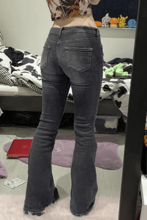 Style Core Aesthetics, New Style Trends - Jean évasé en denim délavé Y2K