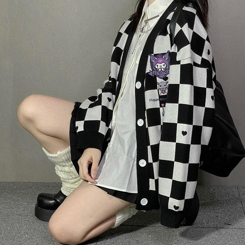 Style Core Aesthetics, New Style Trends - Kuromi Buttoned Black Cardigan