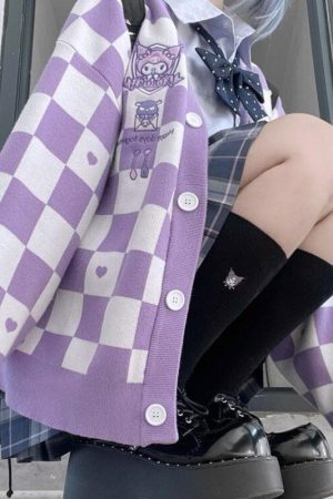 Style Core Aesthetics, New Style Trends - Kuromi Buttoned Purple Cardigan