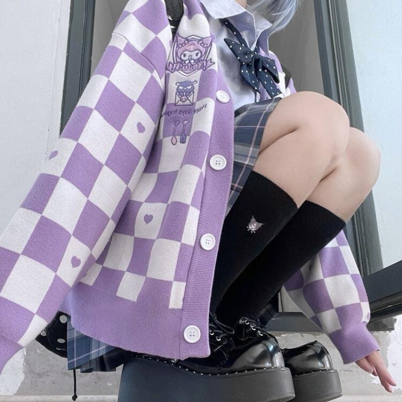 Style Core Aesthetics, New Style Trends - Kuromi Buttoned Purple Cardigan