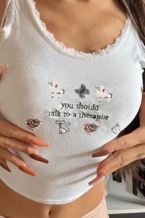 Style Core Aesthetics, New Style Trends - Lace Patch Embroidery Cropped Tank Top