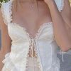 Style Core Aesthetics, New Style Trends - Lace Trim Ruffle Crop Tank Top