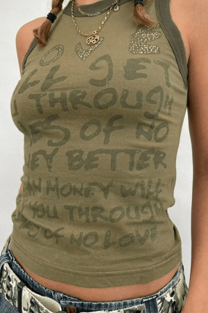 Style Core Aesthetics, New Style Trends - Letter Print Racer Back Tank Top