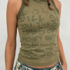 Style Core Aesthetics, New Style Trends - Letter Print Racer Back Tank Top