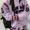 Style Core Aesthetics, New Style Trends - Letter Print Splice Varsity Jacket