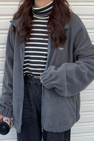 Style Core Aesthetics, New Style Trends - Letter Print Zip-up Jacket