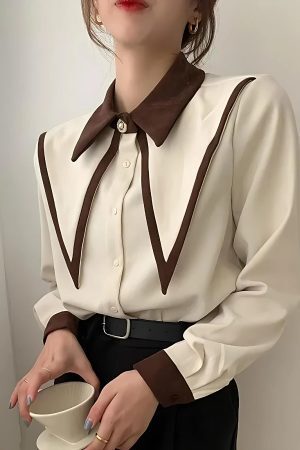 Style Core Aesthetics, New Style Trends - Light Academia Contrast Shirt