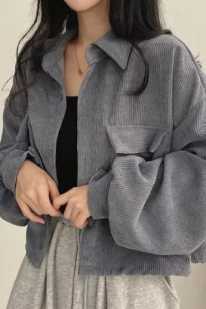 Style Core Aesthetics, New Style Trends - Light Academia Cropped Corduroy Jacket