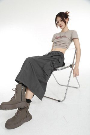 Style Core Aesthetics, New Style Trends - Low Rise Parachute Maxi Skirt