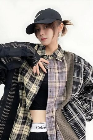 Style Core Aesthetics, New Style Trends - Multi Pattern Plaid Shirt