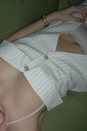 Style Core Aesthetics, New Style Trends - Open Front Striped Shirt Top