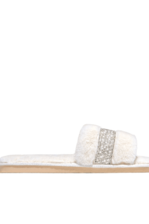 Style Core Aesthetics, New Style Trends - Pantoufles Plates Fluff Strass