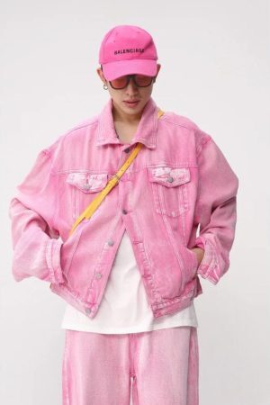 Style Core Aesthetics, New Style Trends - Pink Denim Jacket & Pants Two Piece Set