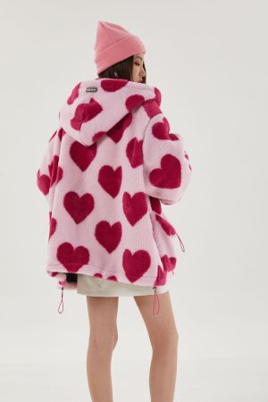 Style Core Aesthetics, New Style Trends - Pink Heart Pattern Hooded Jacket