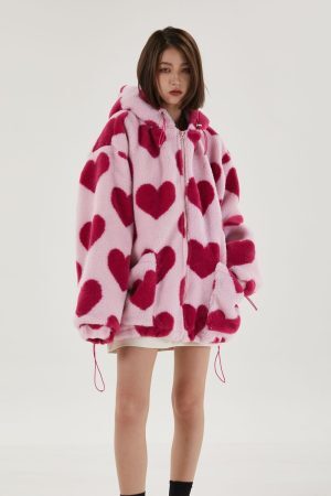 Style Core Aesthetics, New Style Trends - Pink Heart Pattern Hooded Jacket