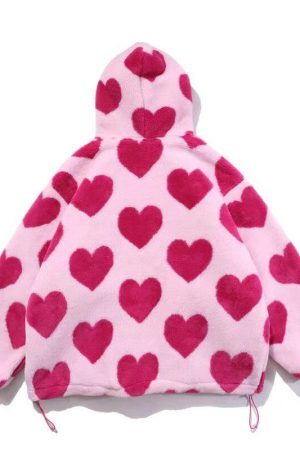 Style Core Aesthetics, New Style Trends - Pink Heart Pattern Hooded Jacket