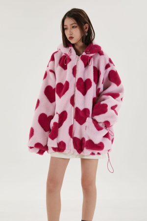 Style Core Aesthetics, New Style Trends - Pink Heart Pattern Hooded Jacket