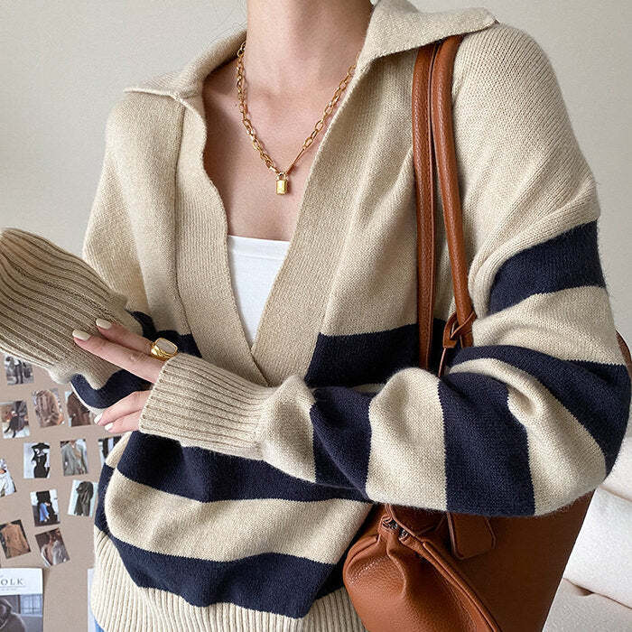 Style Core Aesthetics, New Style Trends - Preppy Collar Striped Pullover