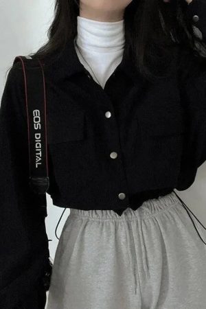 Style Core Aesthetics, New Style Trends - Puff Sleeved Corduroy Crop Shirt