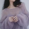 Style Core Aesthetics, New Style Trends - Puff Sleeved Mesh Knit Sweater