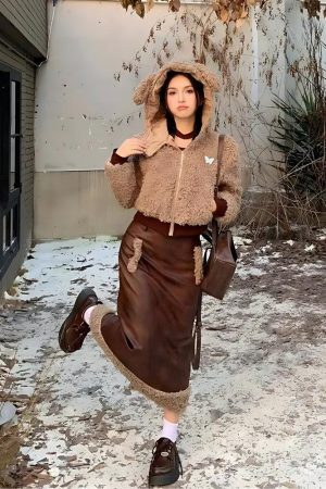 Style Core Aesthetics, New Style Trends - Rabbit Hood Teddy Two Piece Set