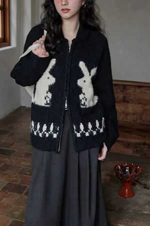 Style Core Aesthetics, New Style Trends - Rabbit Knitted Zip Cardigan