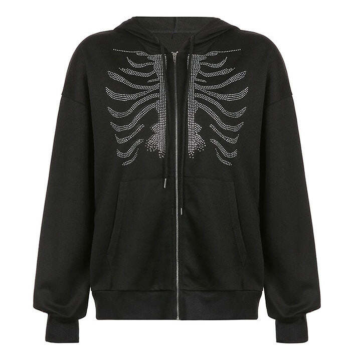 Style Core Aesthetics, New Style Trends - Rhinestone Skeleton Hoodie