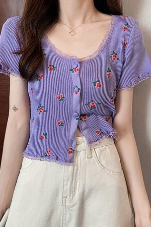 Style Core Aesthetics, New Style Trends - Rose Ribbed Button Up Top