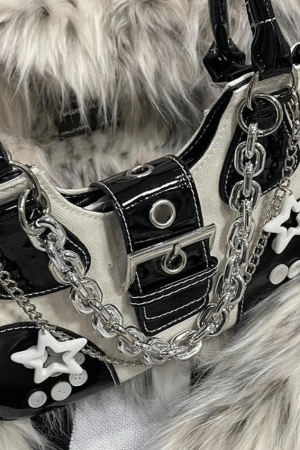 Style Core Aesthetics, New Style Trends - Sac à Bandoulière à Boucle Patchwork Orné de Chaînes d'Étoiles