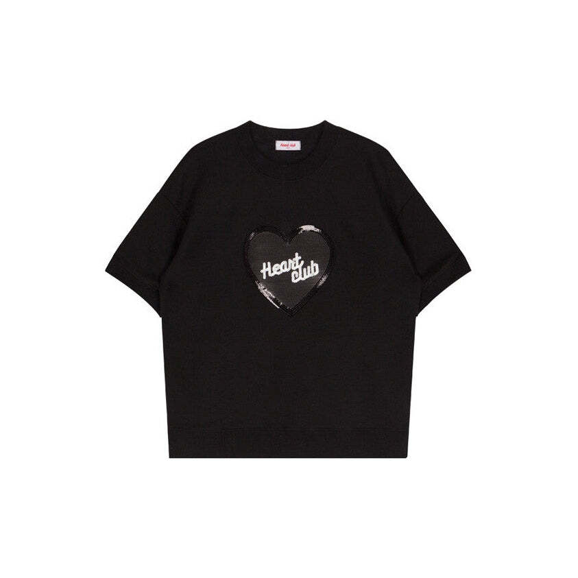 Style Core Aesthetics, New Style Trends - Sequin Heart Club T-Shirt